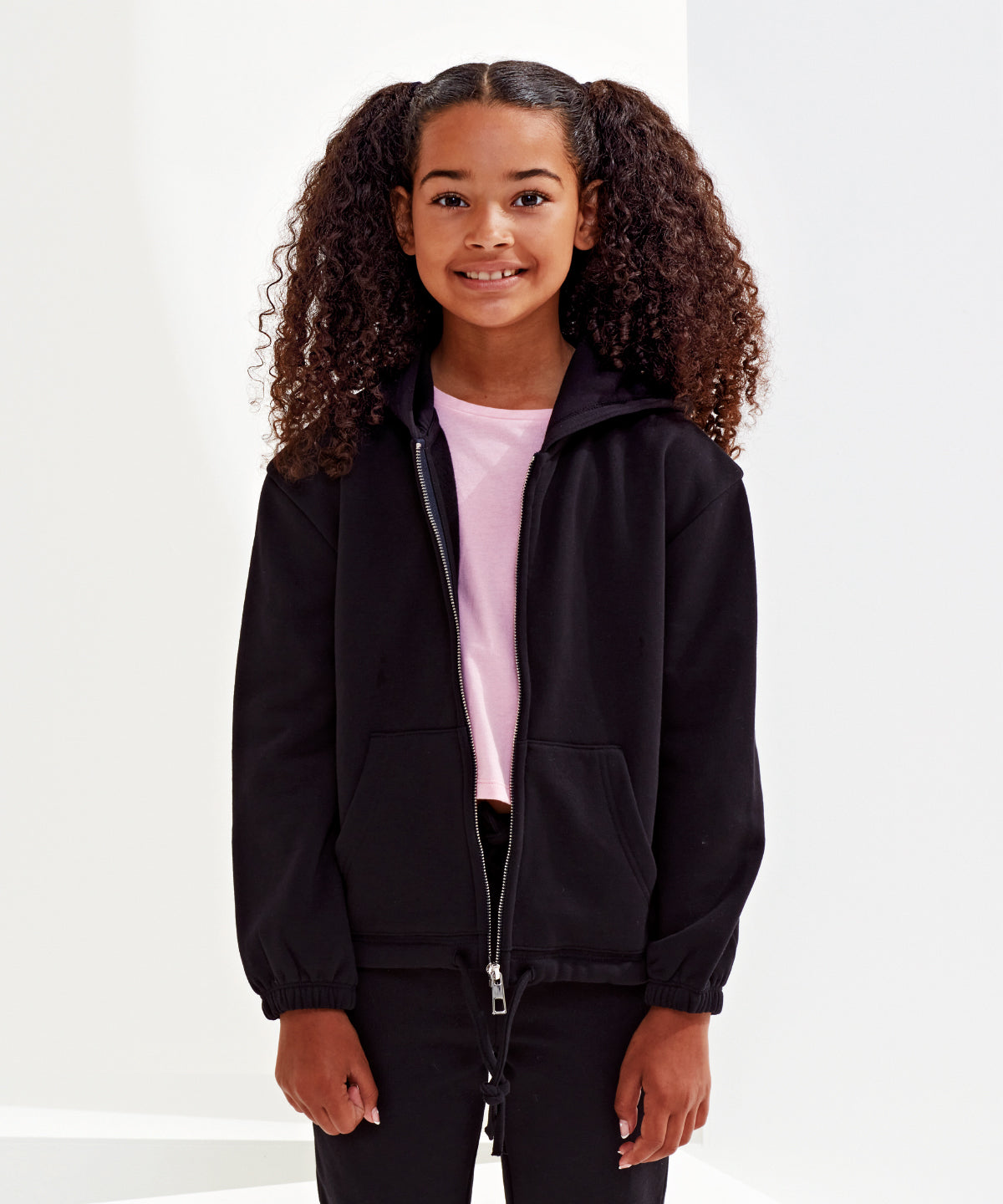 Kids TriDri® recycled cropped oversize full-zip hoodie