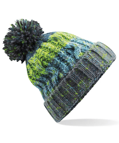 Corkscrew pom pom beanie