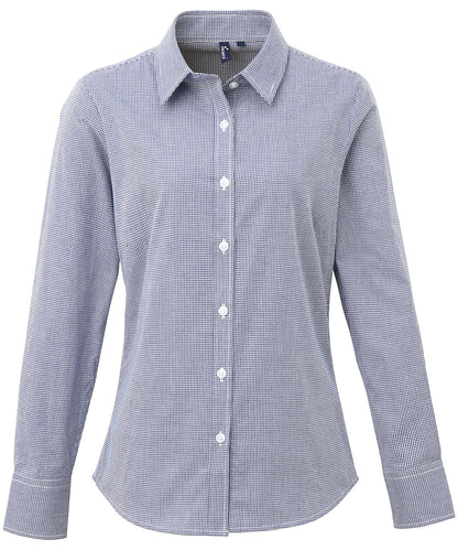 Women's Microcheck (Gingham) long sleeve cotton shirt